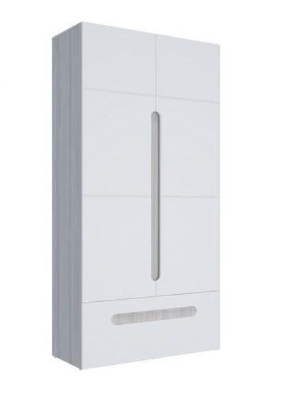 Шкаф 2х-Створчатый с Ящиком Палермо МДФ Ясень Шимо Светлый/ фасад Белый Глянец
