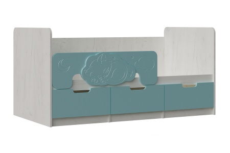 Кровать Юниор-4 бирюза матовая / дуб крафт белый