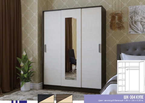 Шкаф-Купе ШК-304-1 Разные Цвета (Д-1500 х В-1950 х Г-540 мм)