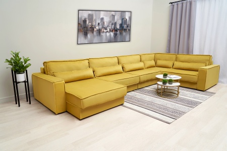 Диван п-образный тик-так Сохо горчичный
