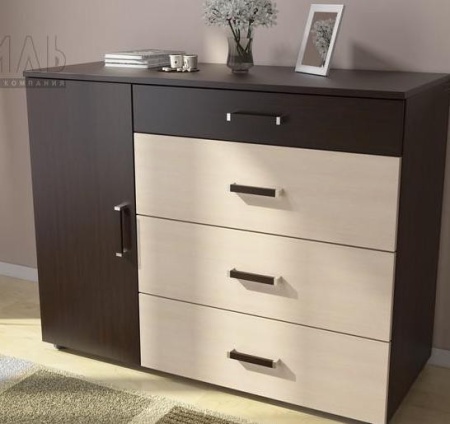 Комод Вега К-02 Венге/Дуб Молочный (Ш-1045 × В-825 × Г-449 мм)