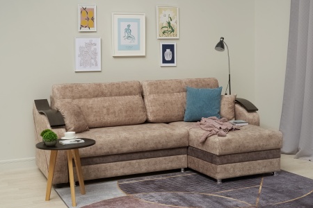 Диван угловой тик-так Милан бежевый / коричневый