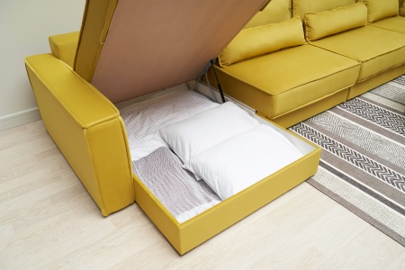 Диван п-образный тик-так Сохо горчичный