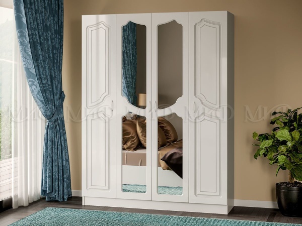 Шкаф 4-х Створчатый Настя МДФ (Ш-1600 х В-2116 х Г-540 мм)/Белый Глянец